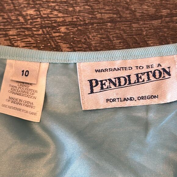 Pendleton Women's Vintage Silk Pleated Midi Skirt Light Blue Green Size 10 - Picture 6 of 10